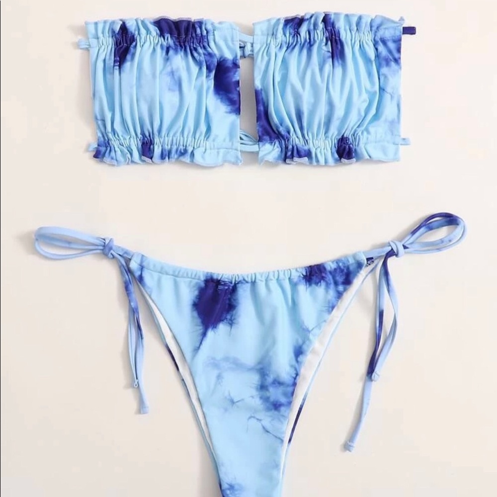 NEW Blue Tie Dye Ruched String Bikini